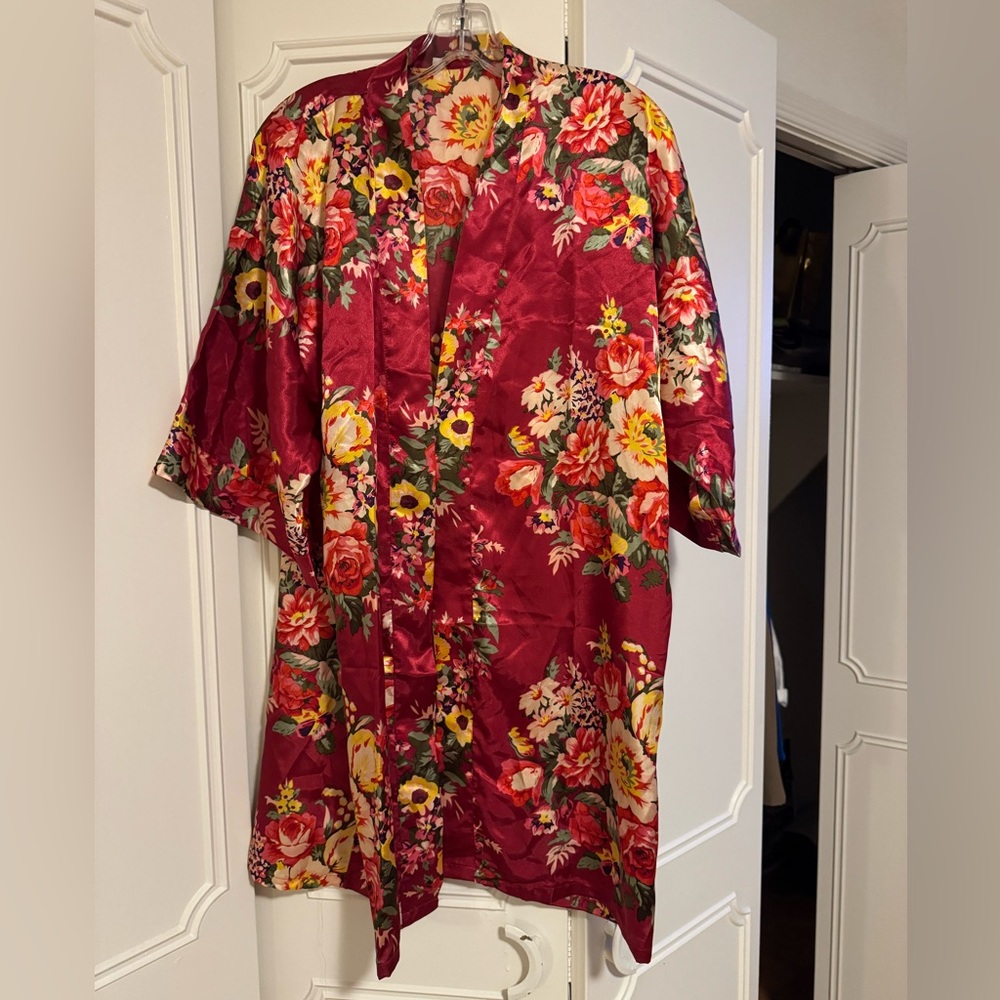 Floral Satin Kimono Robe, size: S